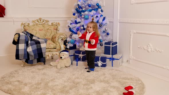 Little Child at Christmas Home, Merry Christmas and Happy Holidays