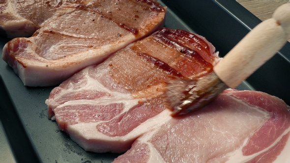 Sauce On Pork Chops Tray Taken Off Table