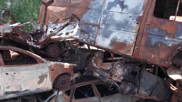 Burnt and Shot Cars During the War in Ukraine