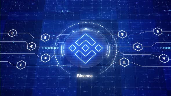 Binance animated logo. Binance cryptocurrency market animation. Biggest crypto exchange platform