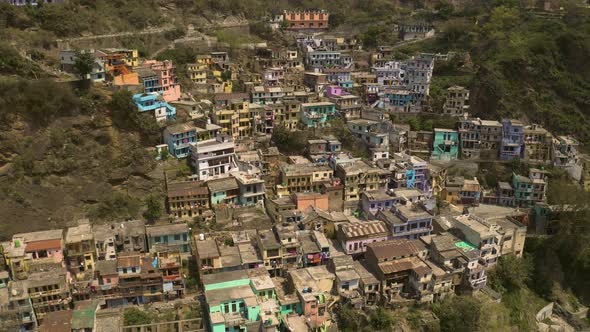 Devprayag, India, alakananda and bhagirathi holy rivers mix to become ganges, 4k aerial drone view