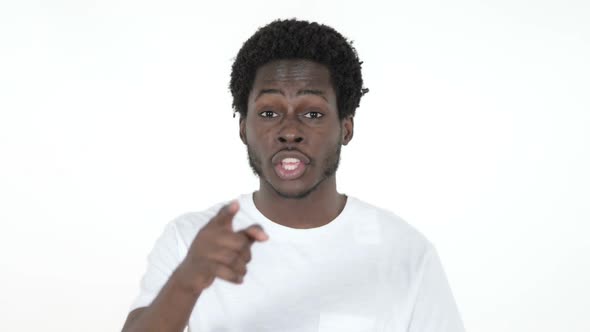 African Man Inviting Customers with Both Hands White Background