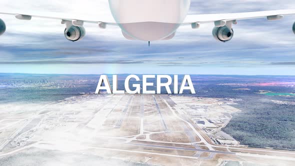 Commercial Airplane Over Clouds Arriving Country Algeria