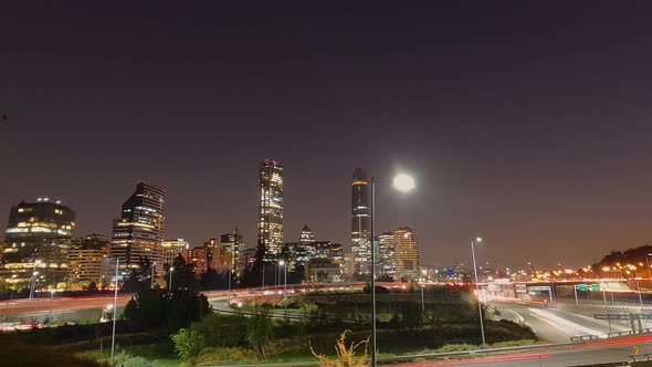 Timelapse Santiago of Chile, buildings and sunset, vehicles passing through the city. 4k Sunset in m