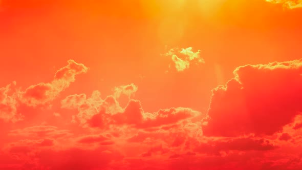 Time Lapse Video Scene of Colorful Red Orange Sunset with Moving Clouds Background