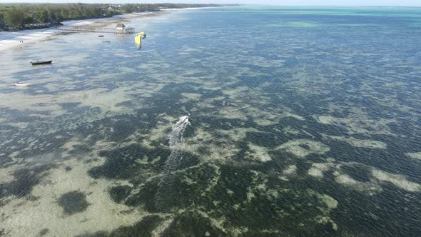 Zanzibar Tanzania  Kitesurfing Near the Shore Slow Motion