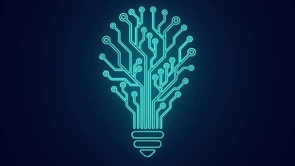 Digital technology circuit tree bulb animation