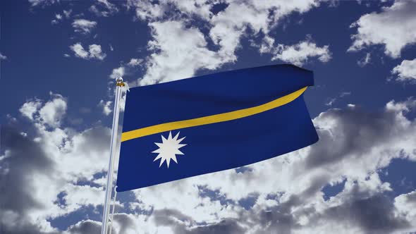 Nauru Flag With Sky 4k