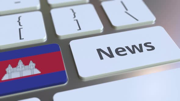 News Text and Flag of Cambodia on the Keys