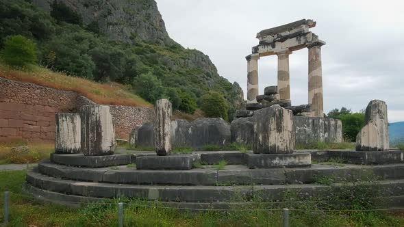 Tholos with Doric Columns at the Athena Pronoia Temple Ruins in Delphi, Greece