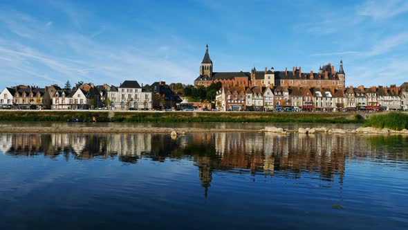 Gien, Loiret, France. The castle and the church overlooking the Loire river.