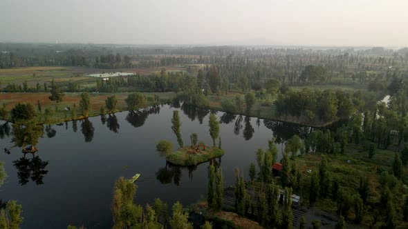Aerial view of deep Xochimilco chinampa zone in mexico