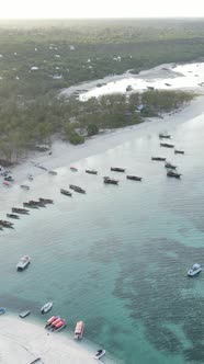 Vertical Video Boats in the Ocean Near the Coast of Zanzibar Tanzania