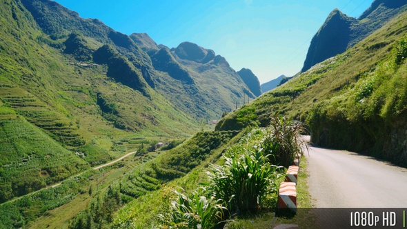 Mountainous Landscape along the Remote Road on the Ha Giang Loop in Vietnam