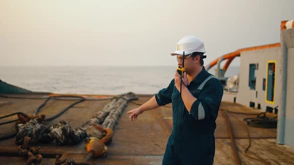 Marine Deck Officer or Chief Mate on Deck of Vessel or Ship