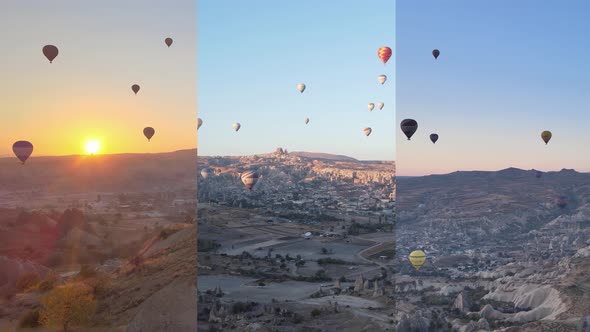 Threeinone Vertical Video  Flight of Balloons in Cappadocia Turkey