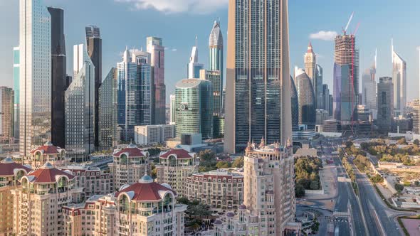 Aerial View on Downtown and Financial District in Dubai Timelapse United Arab Emirates with