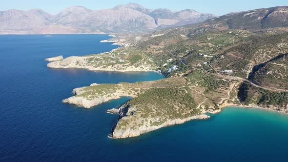 Aerial View of the Sea and Coastline with the Mountains in the Background, Istro, Crete, Greece.