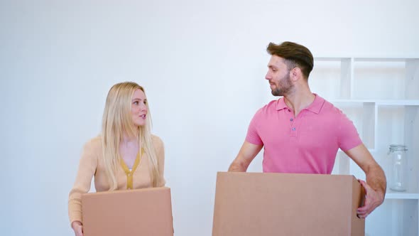 Amazed couple of newlyweds long haired blonde