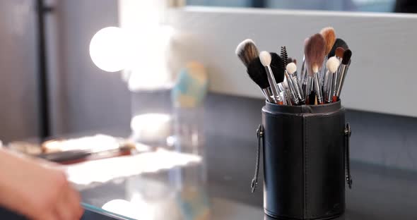 Brush Set for Makeup on Table