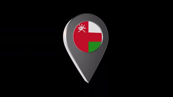 3d Animation Map Pointer With Oman Flag With Alpha Channel - 2K