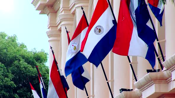 Paraguayan Flags at the Cabildo Museum, Asuncion, Paraguay.