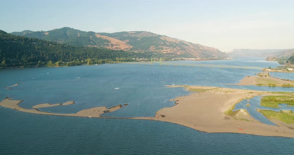 Columbia River Sand Spit Aerial Landscape - Hood River, Oregon USA