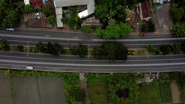 Top Down View Aerial Road in Cloudy Day in Bali