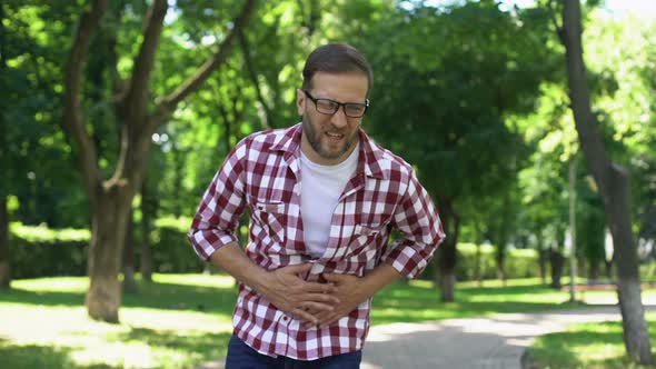 Man Feeling Stomach Pain, Gastritis Symptom, Digestion Disease, Healthcare