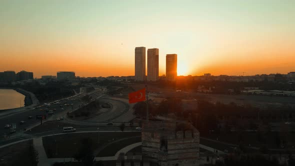 turkey istanbul aerial view at sunset