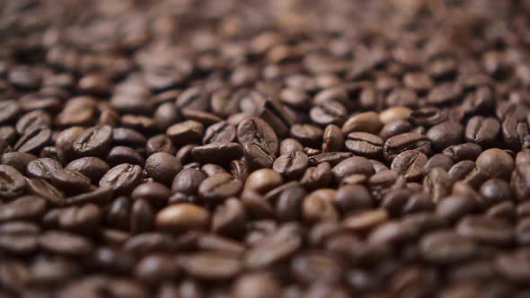 Dark Roasted Coffee Beans Move in a Circle