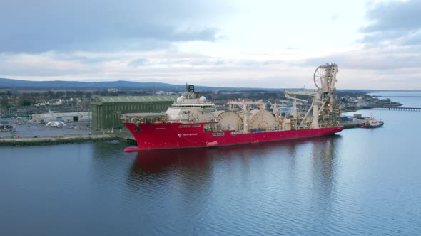 Pipe Laying Vessel Docked at Port Aerial View