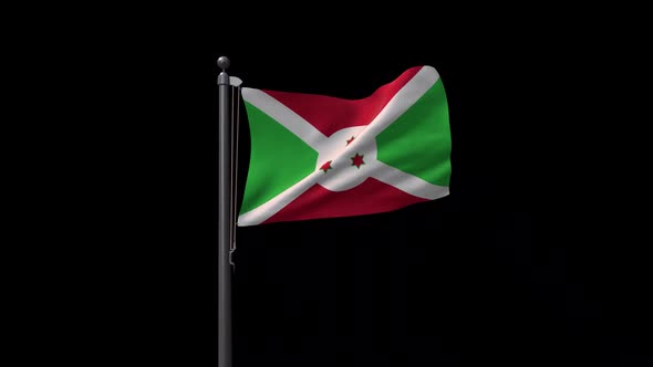 Burundi Flag On Flagpole With Alpha Channel