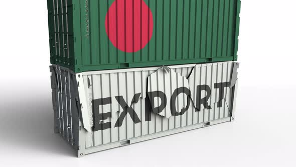 Container with Flag of Bangladesh Breaks Container with EXPORT Text alt
