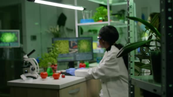 Medical Team Researcher Working in Pharmacology Laboratory Examining Organic Food