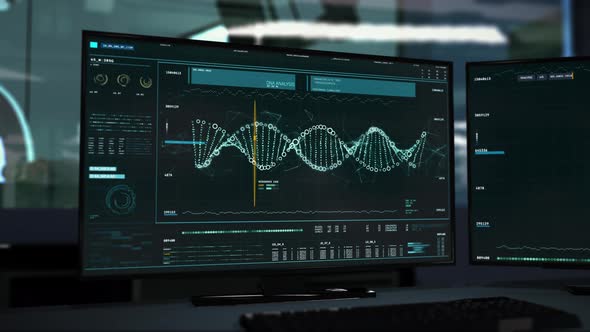 Studying a DNA strand to analyze new medicine effects on a disease. UI alt