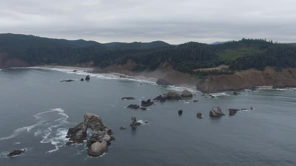 Cannon Beach, Oregon, United States. Beautiful Aerial View of the Rocky Pacific Ocean Coast during a