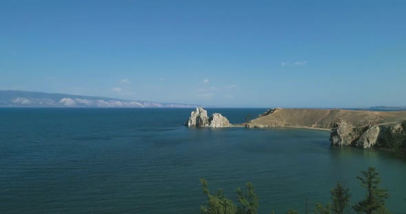 View of the Natural Landmark of Olkhon Island - Shamanka Rock