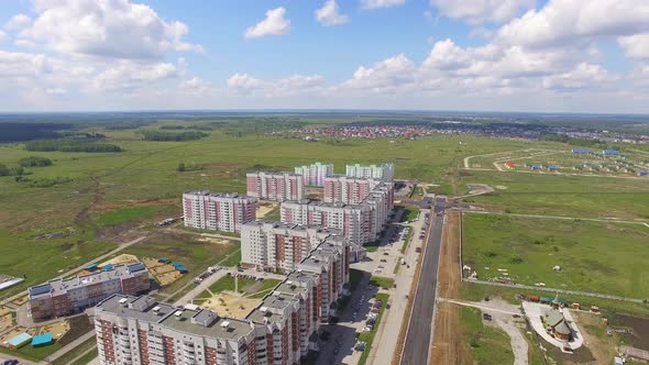 Aerial view of the construction residential area on the outskirts of city.