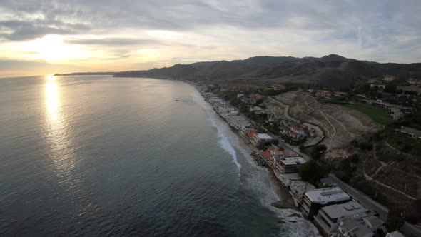 Beautiful Overhead Views Of Malibu California Beach At Sunset