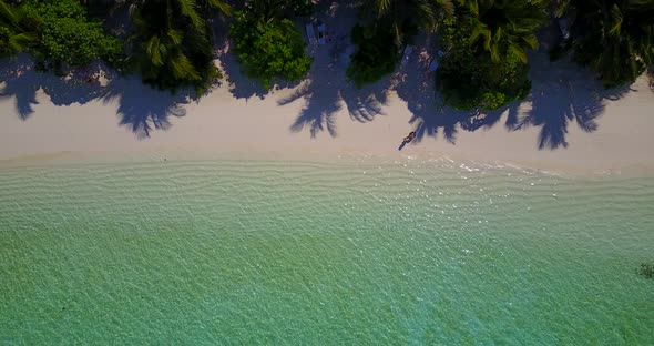 Luxury birds eye abstract view of a white paradise beach and turquoise sea background in vibrant 4K