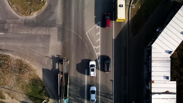 Overhead Top View Car Moving By the Road