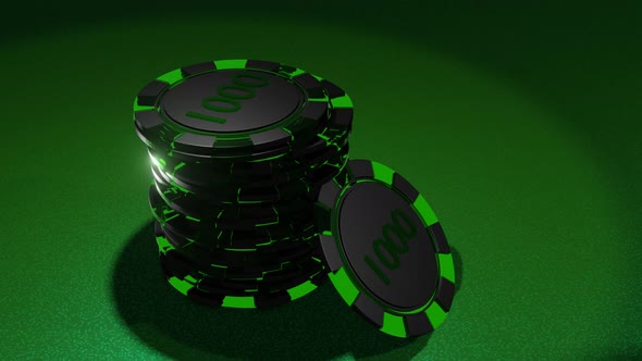 Poker chips on gambling table.