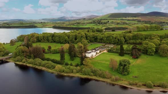 Aerial view over Irish landscape in spring