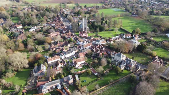 A drone flight over Dedham on the Essex/Suffolk border towards the church with views of the whole vi