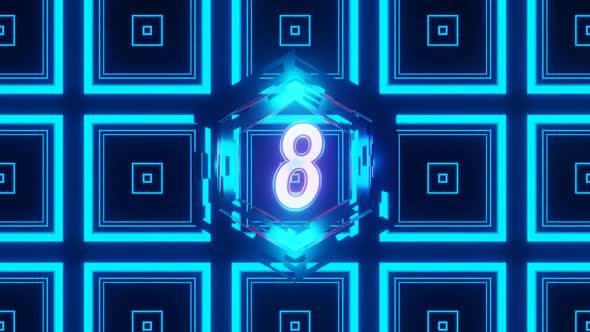 HD Neon bright glowing countdown timer from 10 to 0 seconds alt