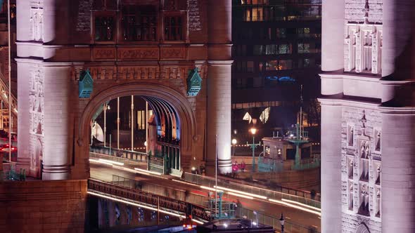 London UK Tower Bridge Night Traffic Timelapse