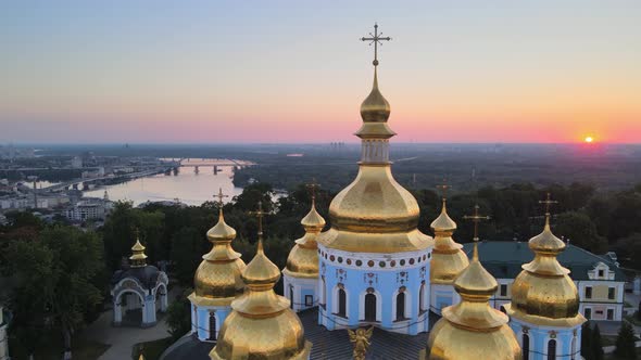 Aerial View of St. Michael's Golden-Domed Monastery in the Morning. Kyiv, Ukraine