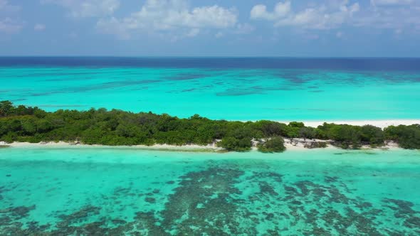 Aerial drone nature of relaxing resort beach vacation by blue sea with white sandy background of a d