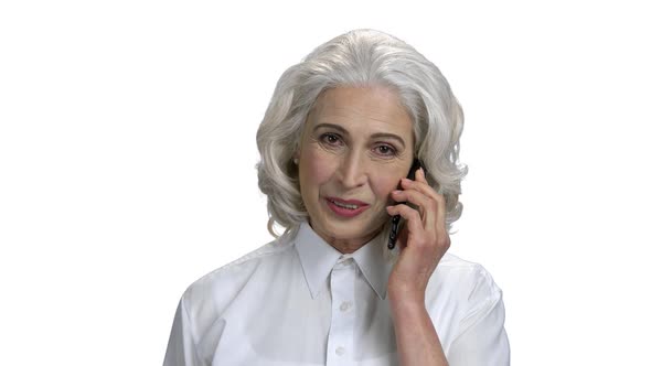 Close Up Mature Woman Talking on Mobile Phone